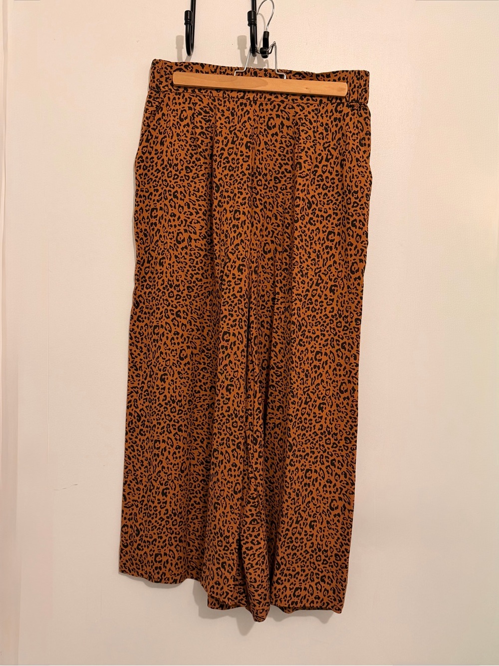 H&M Orange and Black Leopard-Print Wide Leg Pants